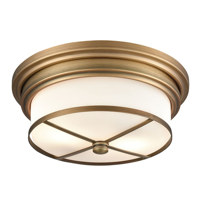 Atlas Lighting 13'' Wide 2Lt Flush Mount, Classic Brass/White