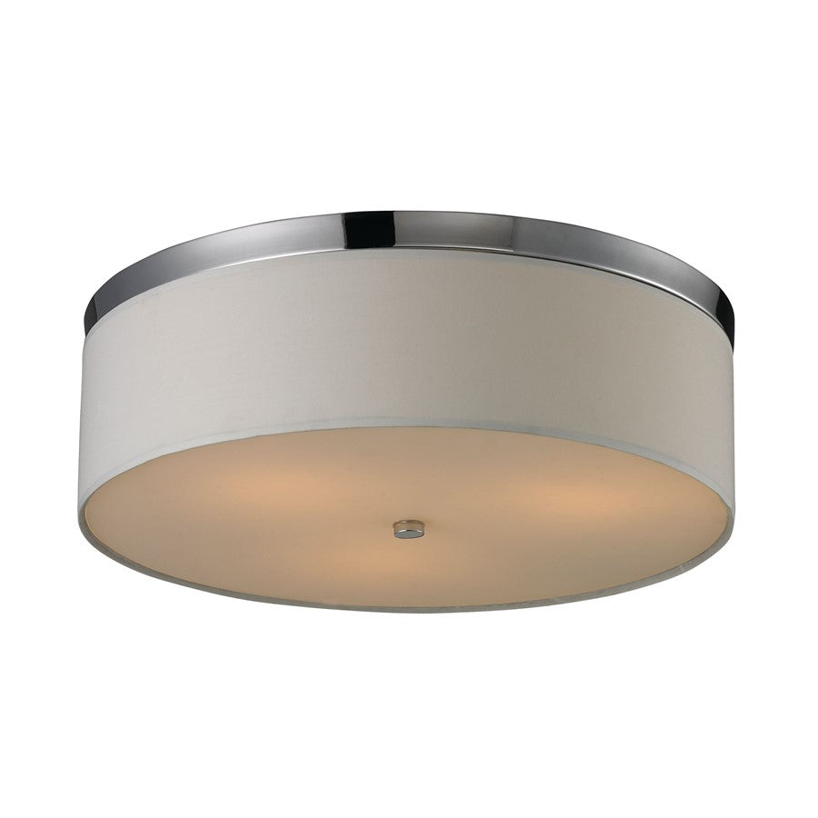 Atlas Lighting 17'' Wide 3Lt Flush Mount, Chrome/Beige / Off White