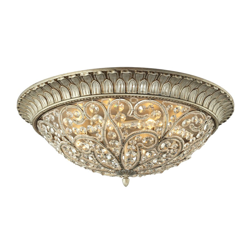 Atlas Lighting Andalusia 24in 8-Light Flush Mount | Traditional Aged Silver and Clear Crystal | Living Room & Foyer | Model CL11417-SV