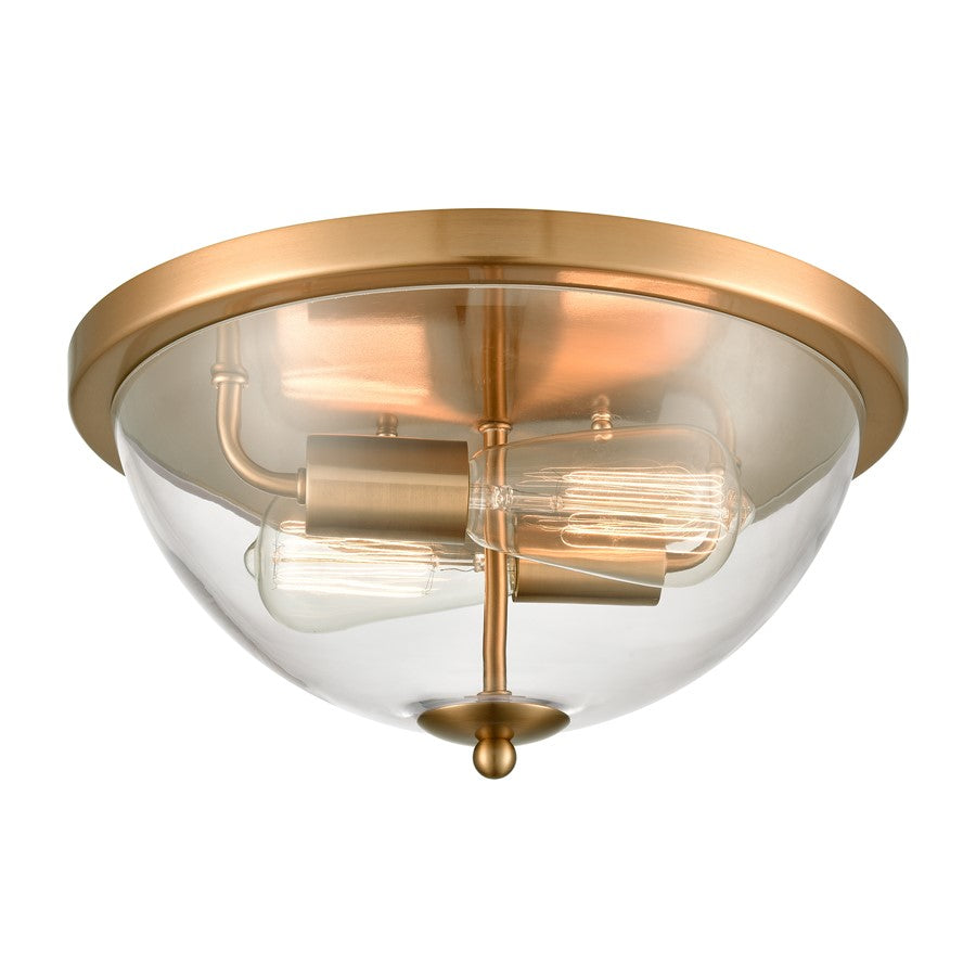 Atlas Lighting Astoria 13.5''W 2Lt Flush Mount, Satin Gold/Clear
