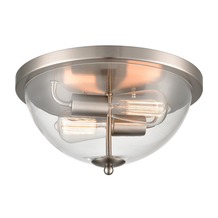 Atlas Lighting Astoria 13.5'' Wide 2Lt Flush Mount, Nickel/Clear