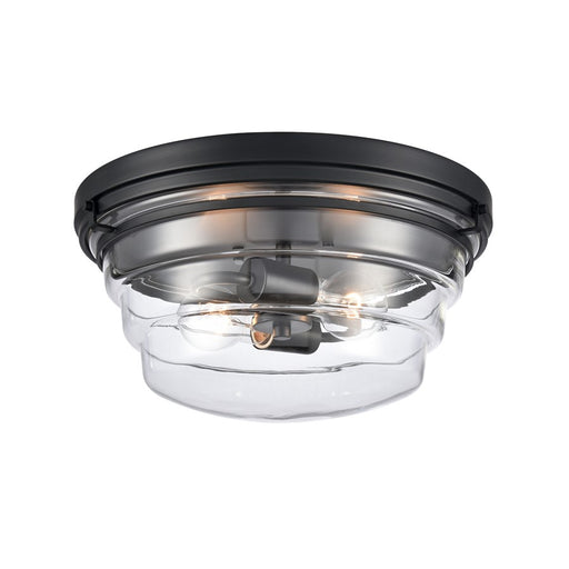 Atlas Lighting Boyer 14'' Wide 2Lt Flush Mount, Matte Black/Clear