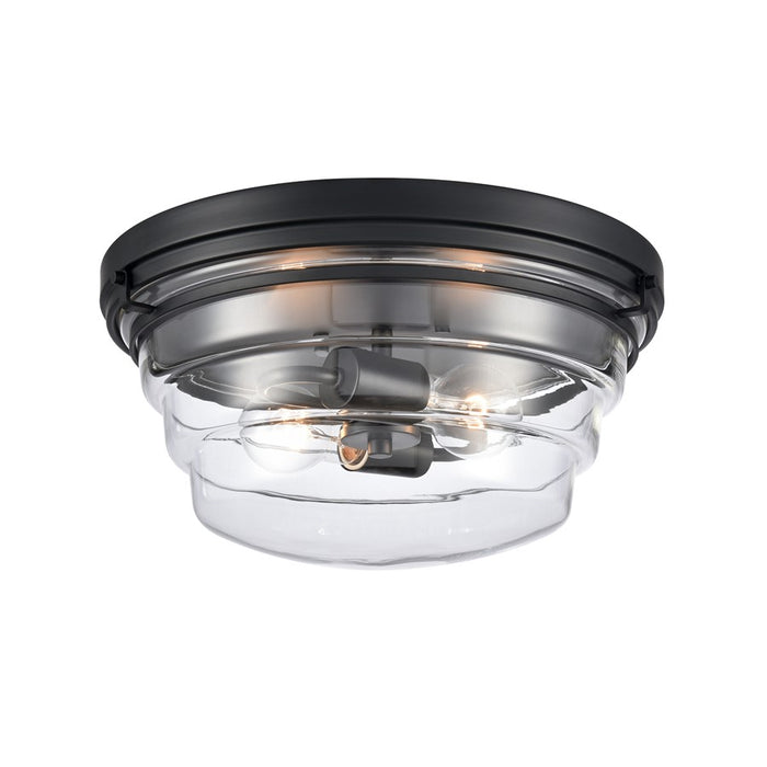 Atlas Lighting Boyer 14'' Wide 2Lt Flush Mount, Matte Black/Clear