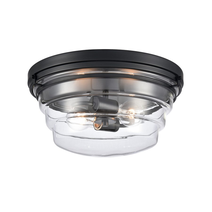 Atlas Lighting Boyer 14'' Wide 2Lt Flush Mount, Matte Black/Clear