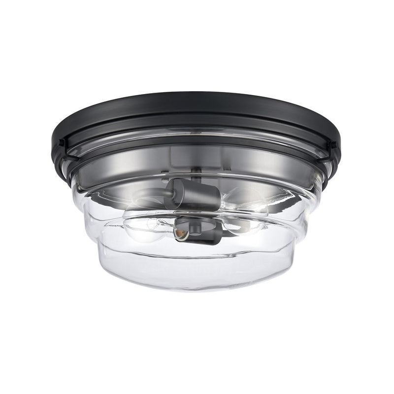 Atlas Lighting Boyer 14in 2-Light Flush Mount | Transitional Matte Black and Clear Glass | Kitchen & Hallway Ceiling Light | Model CL11424-BK