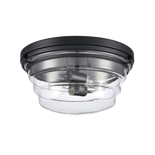 Atlas Lighting Boyer 14'' Wide 2Lt Flush Mount, Matte Black/Clear