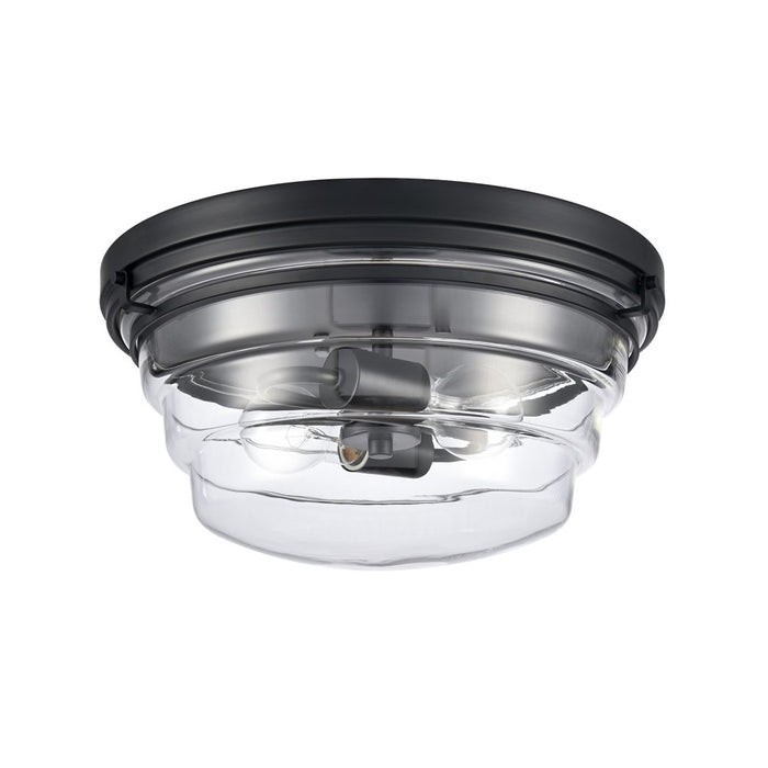 Atlas Lighting Boyer 14'' Wide 2Lt Flush Mount, Matte Black/Clear
