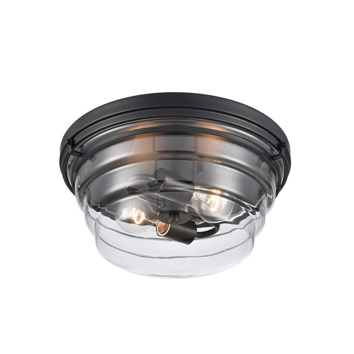 Atlas Lighting Boyer 14'' Wide 2Lt Flush Mount, Matte Black/Clear