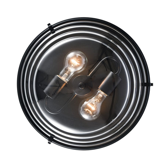 Atlas Lighting Boyer 14'' Wide 2Lt Flush Mount, Matte Black/Clear