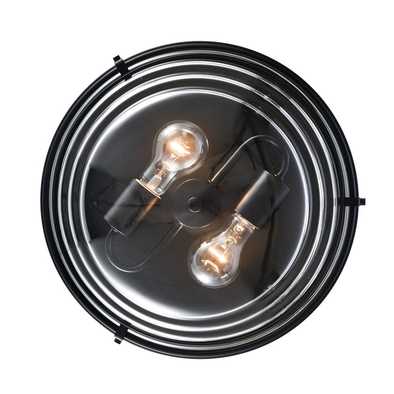 Atlas Lighting Boyer 14in 2-Light Flush Mount | Transitional Matte Black and Clear Glass | Kitchen & Hallway Ceiling Light | Model CL11424-BK