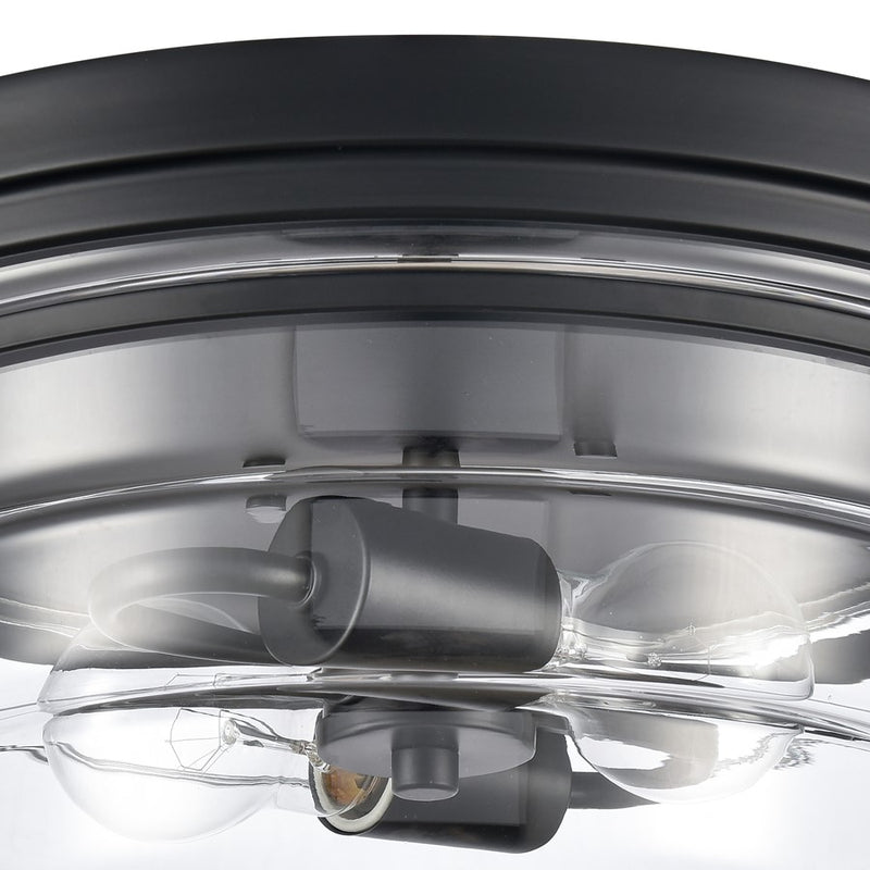Atlas Lighting Boyer 14'' Wide 2Lt Flush Mount, Matte Black/Clear