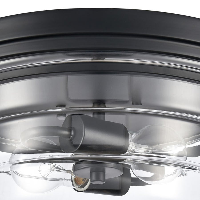 Atlas Lighting Boyer 14'' Wide 2Lt Flush Mount, Matte Black/Clear