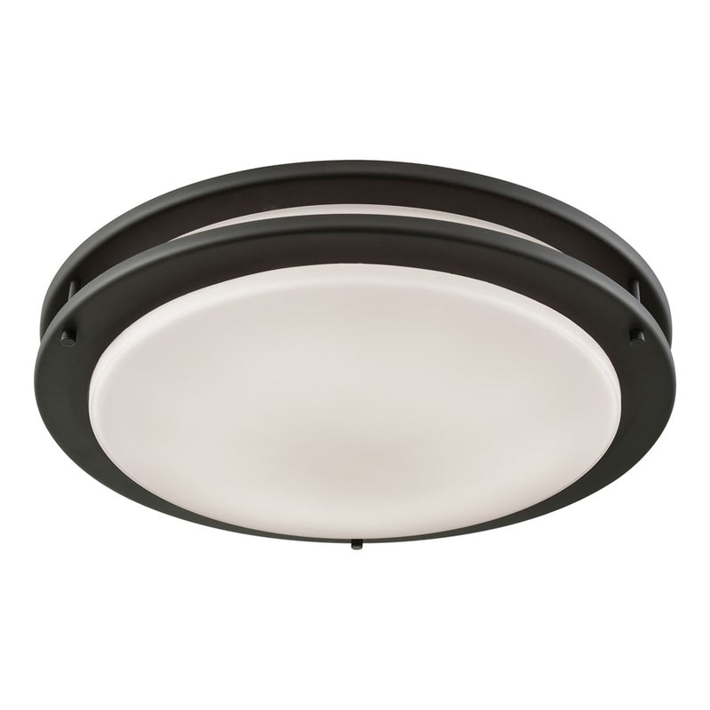 Atlas Clarion 14in 1-Light Flush Mount | Modern Oil Rubbed Bronze and White Glass | Hallway & Bedroom Ceiling Light | Model CL11432-BZ