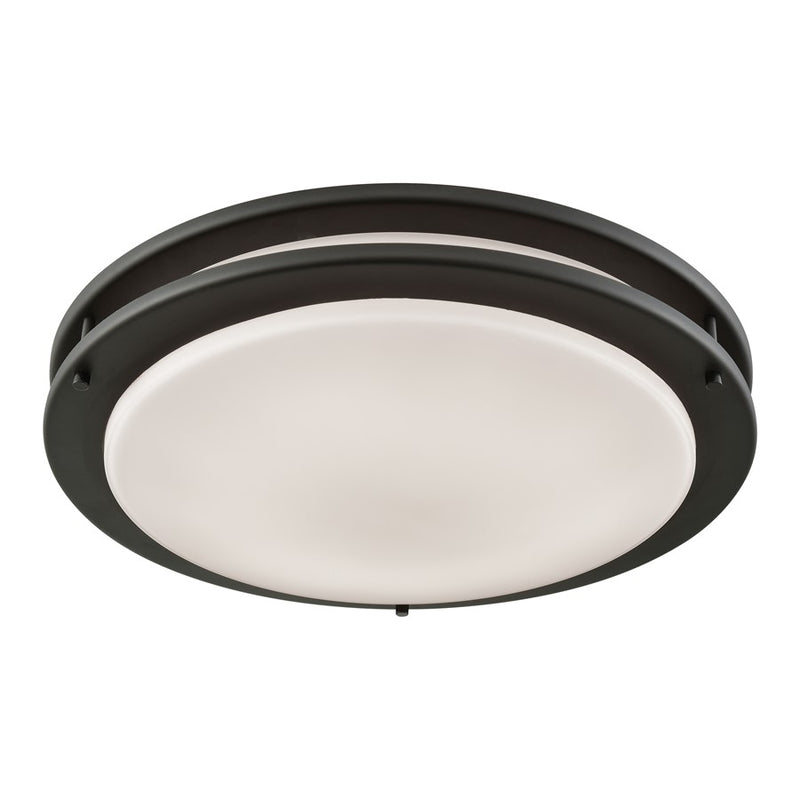 Atlas Clarion 15in 1-Light Flush Mount | Modern Oil Rubbed Bronze and White Glass | Hallway & Bedroom Ceiling Light | Model CL11434-BZ