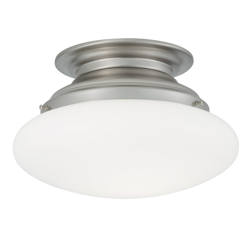 Atlas Clayton 12in 2-Light Flush Mount | Transitional Brushed Nickel and White Glass | Kitchen & Bathroom Ceiling Light | 12 x 7 in | Model CL11436-NK