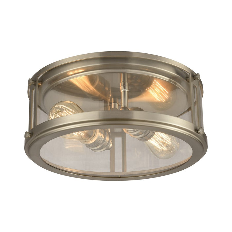 Atlas Coby 13in 2-Light Flush Mount | Transitional Brushed Nickel and Clear Glass | Kitchen & Dining Room Ceiling Light | Model CL11438-NK