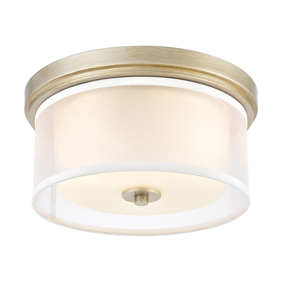 Atlas Lighting Diffusion 13''W 2Lt Flush Mount, Aged Silver/White