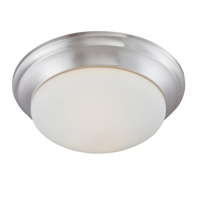Atlas Lighting Fluor 15in 2-Light Flush Mount | Traditional Brushed Nickel and White Glass | Kitchen & Hallway | 15 x 15 x 5 in | Model CL11452-NK