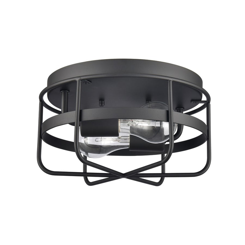 Atlas Lighting Gael 10in 2-Light Flush Mount | Industrial Matte Black Metal Cage | Kitchen & Hallway | 10 x 10 x 5.5 in | Model CL11454-BK