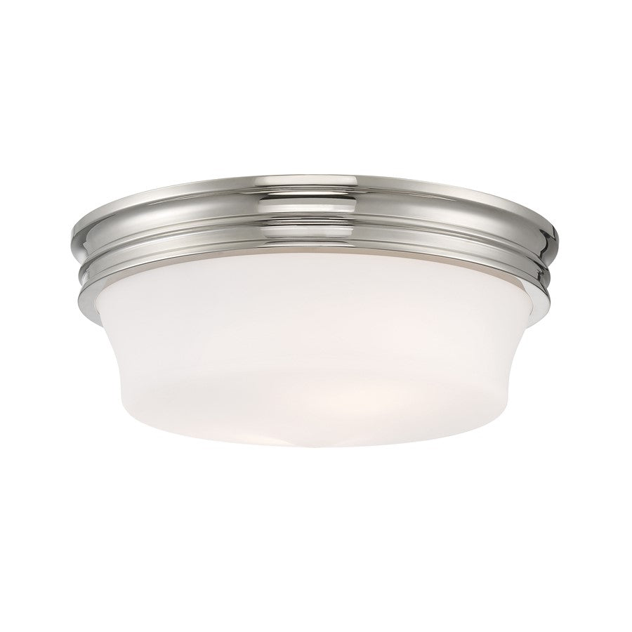 Atlas Lighting Galen 14''W 3Lt Flush Mount, Polished Nickel/White