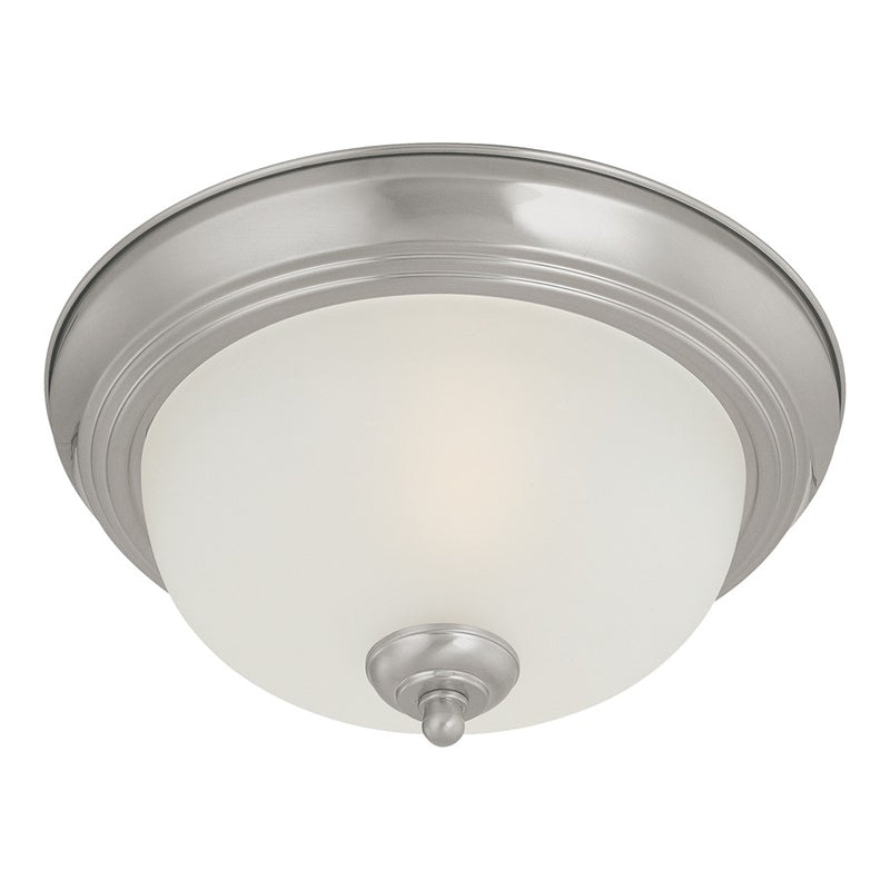 Atlas Lighting Harmony 12in 1-Light Flush Mount | Traditional Brushed Nickel and White Frosted Glass | Kitchen & Dining Room | Model CL11459-NK