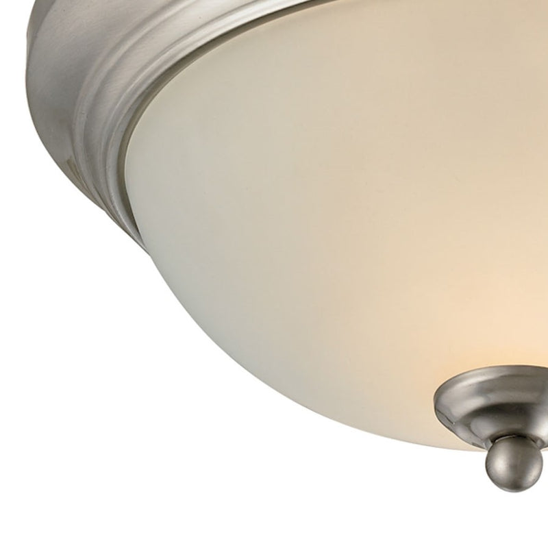 Atlas Lighting Huntington 11in 2-Light Flush Mount | Traditional Brushed Nickel and White Alabaster Glass | Bedroom & Hallway | Model CL11466-NK