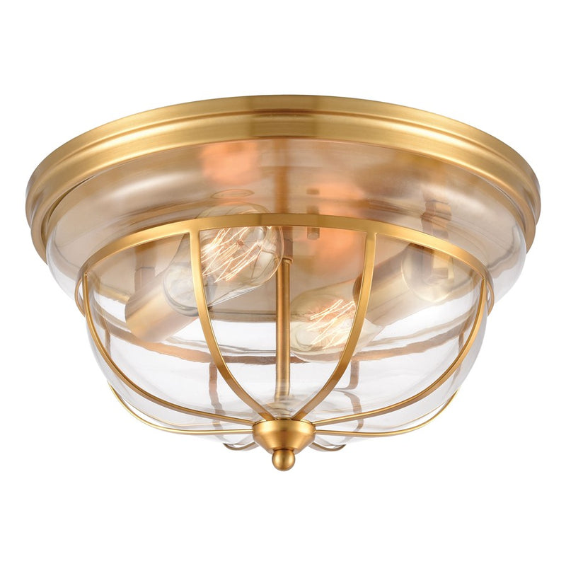 Atlas Lighting Manhattan Boutique 13''W 2Lt Flush, Brass/Clear