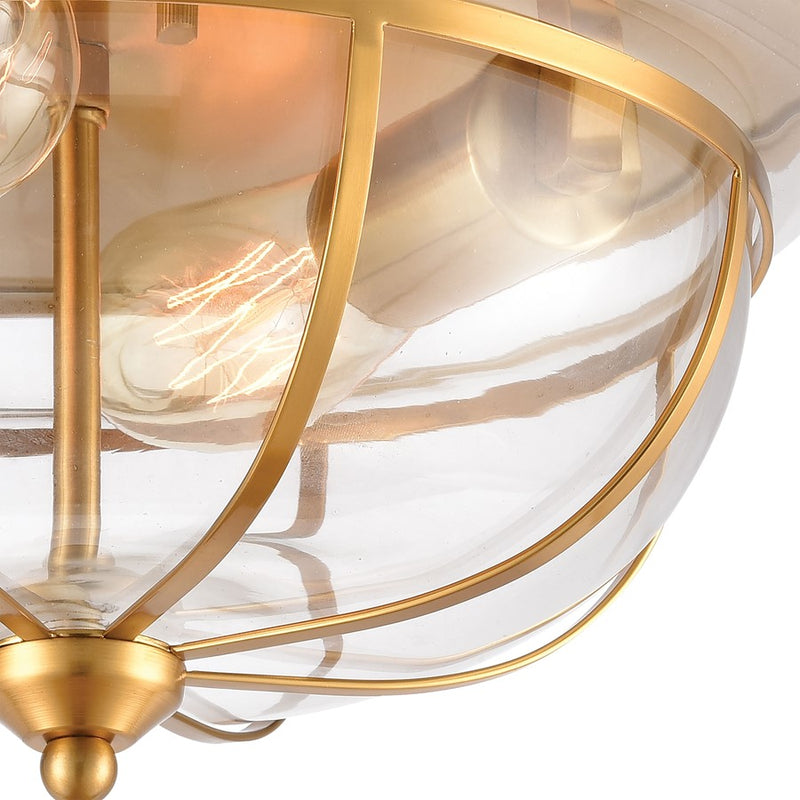 Atlas Lighting Manhattan Boutique 13in 2-Light Flush Mount | Transitional Brushed Brass and Clear Glass | Kitchen & Hallway | Model CL11477-BS