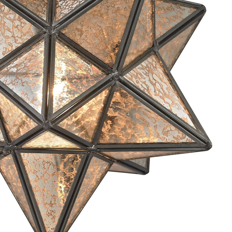 Atlas Lighting Moravian Star 11in 1-Light Flush Mount | Traditional Oil Rubbed Bronze and Mercury Glass | Entryway & Dining Room | Model CL11479-BZ2