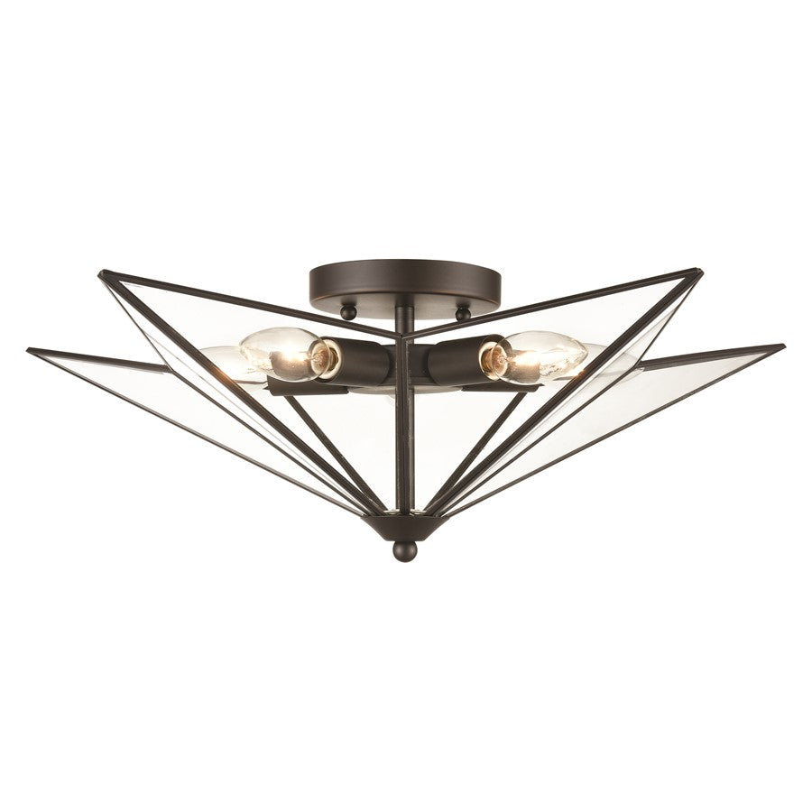 Atlas Lighting Moravian Star 21''W 5Lt Flush Mount, Bronze/Clear