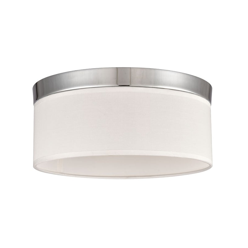 Atlas Lighting Oak Valley 12in 2-Light Flush Mount | Modern Chrome and White Fabric Shade | Bedroom & Living Room | Model CL11483-CH
