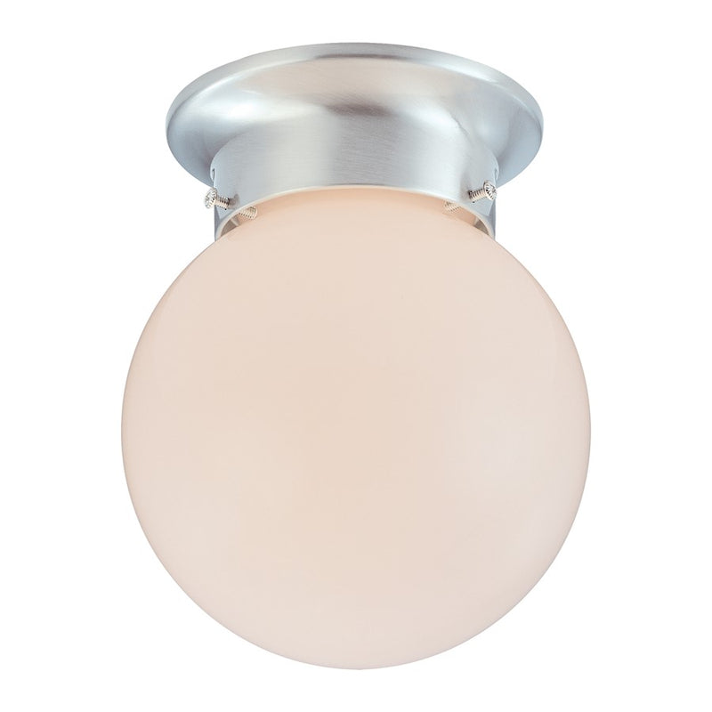 Atlas Lighting Orb 6'' Wide 1Lt Flush Mount, Brushed Nickel/White