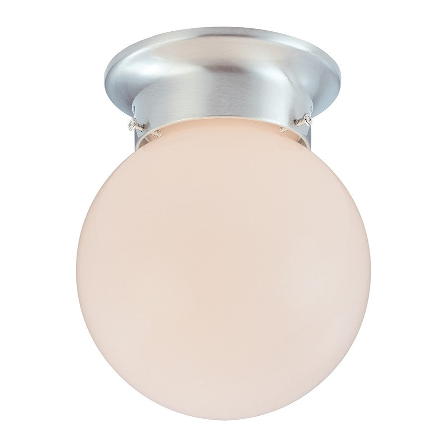 Atlas Lighting Orb 6'' Wide 1Lt Flush Mount, Brushed Nickel/White