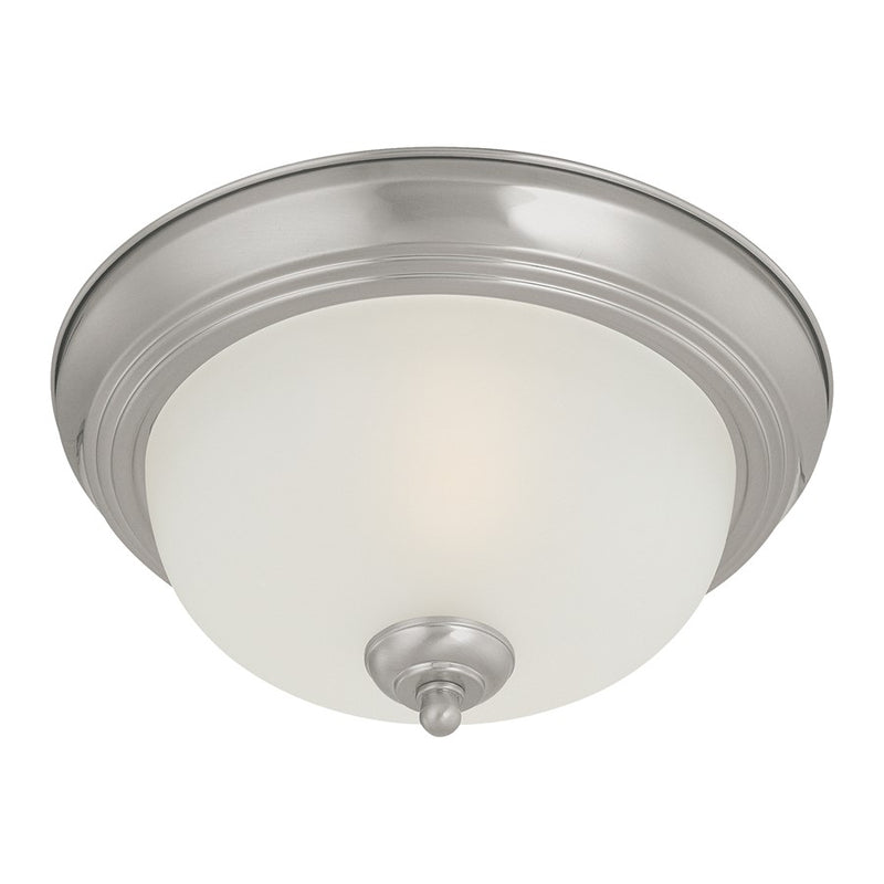 Atlas Lighting Pendenza 13in 2-Light Flush Mount | Transitional Brushed Nickel and White Frosted Glass | Bedroom & Hallway Ceiling | Model CL11488-NK