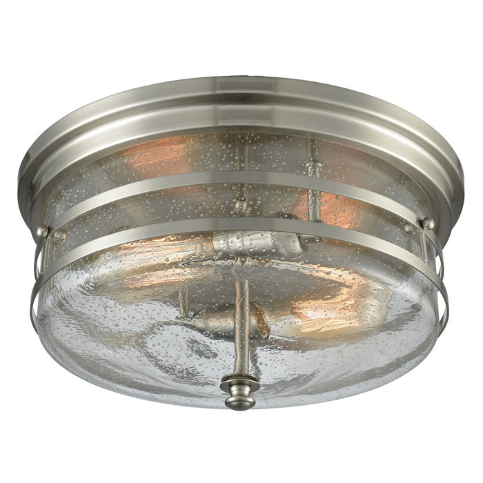 Atlas Lighting Port O'Connor 14''W 2Lt Flush Mount, Nickel/Clear