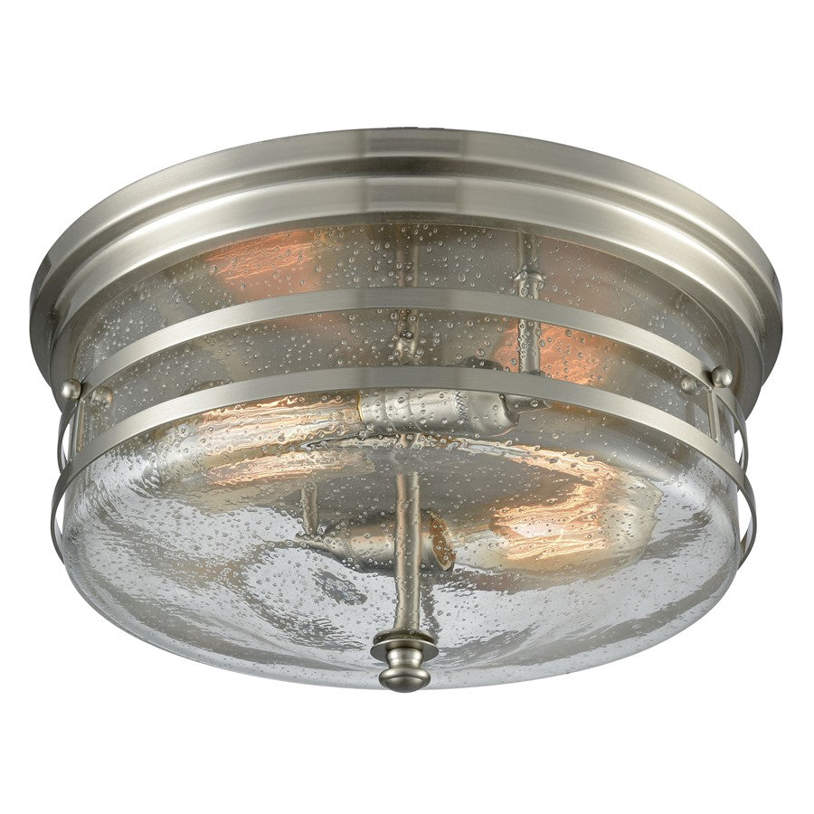 Atlas Lighting Port O'Connor 14''W 2Lt Flush Mount, Nickel/Clear
