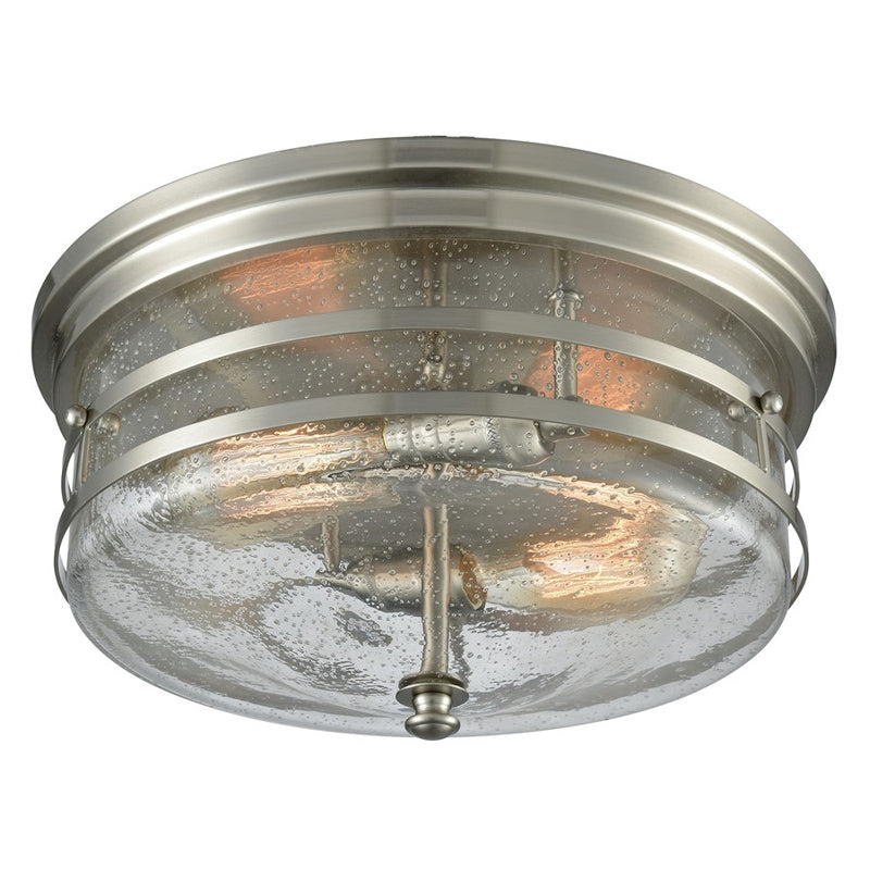 Atlas Lighting Port O'Connor 14in 2-Light Flush Mount | Transitional Satin Nickel and Clear Seeded Glass | Kitchen & Dining Room | Model CL11495-NK