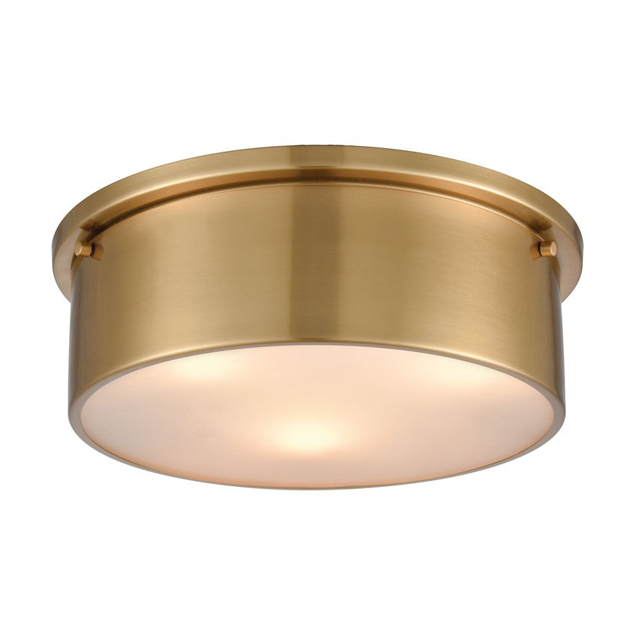 Atlas Lighting Simpson 14'' Wide 3Lt Flush Mount, Satin Brass/White