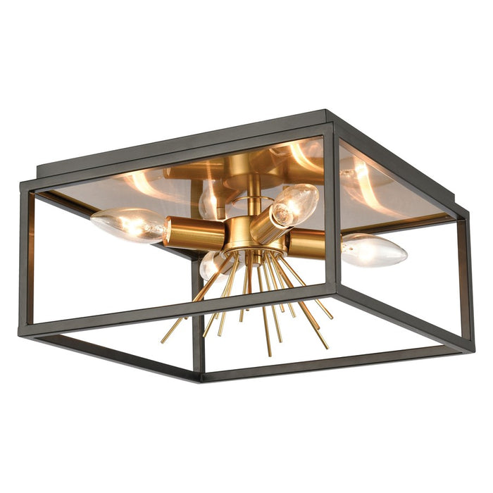 Atlas Lighting Spark 12'' Wide 4Lt Flush Mount, Matte Black/Clear