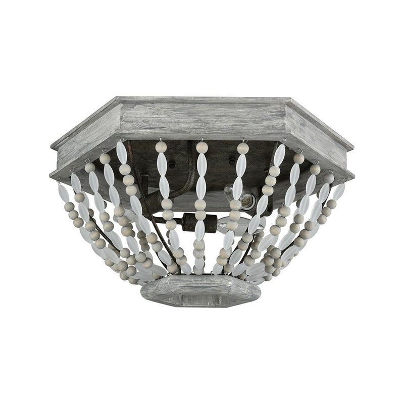Atlas Lighting Summerton 18in 3-Light Flush Mount | Coastal Graywash Wood and Frosted Glass | Bedroom & Coastal Decor Ceiling | Model CL11502-GY