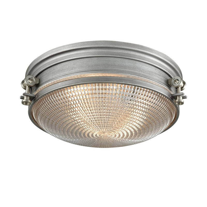Atlas Lighting Sylvester 14in 2-Light Flush Mount | Weathered Zinc and Clear Glass | Entryway & Hallway | 14 x 14 x 5 in | Model CL11505-SV