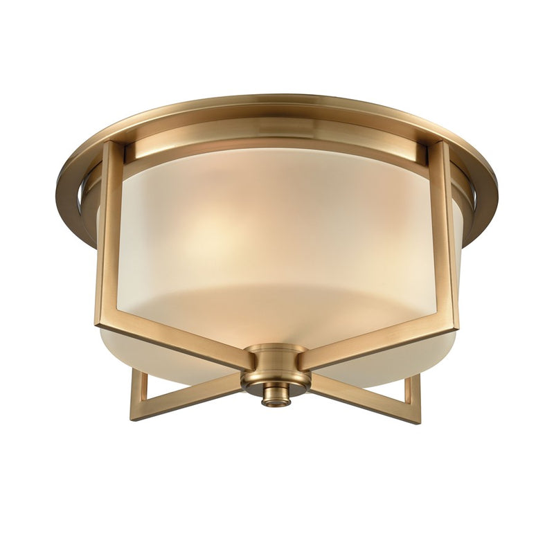 Atlas Lighting Vancourt 15in 3-Light Flush Mount | Transitional Satin Brass and Frosted Glass | Living Room & Dining Room Ceiling | Model CL11518-BS