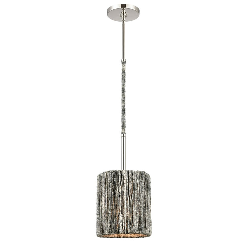 Atlas Lighting Abaca 8in 1-Light Mini Pendant | Transitional Polished Nickel and Gray Rope | Kitchen Island & Dining Room | Model CL11525-NK
