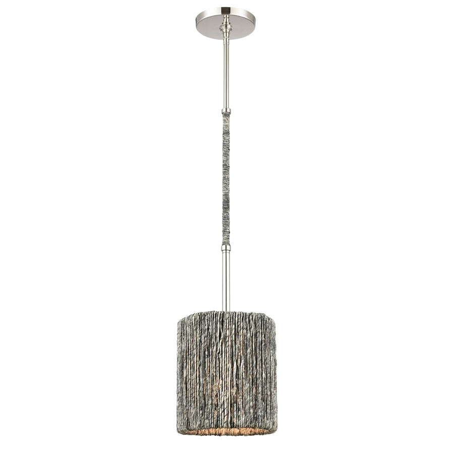 Atlas Lighting Abaca 8''W 1Lt Mini Pendant, Polished Nickel/Gray
