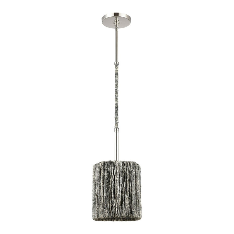 Atlas Lighting Abaca 8in 1-Light Mini Pendant | Transitional Polished Nickel and Gray Rope | Kitchen Island & Dining Room | Model CL11525-NK