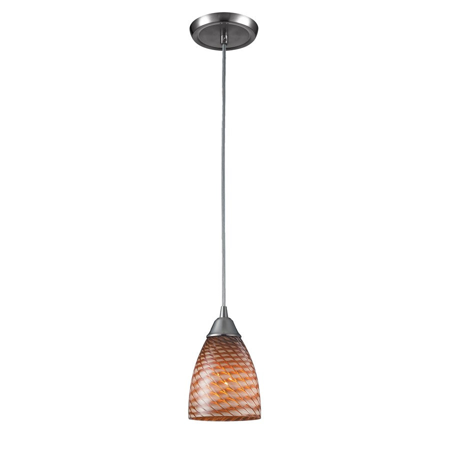 Atlas Lighting Arco Baleno 5'' Wide 1Lt Pendant, Nickel/Cocoa/Brown