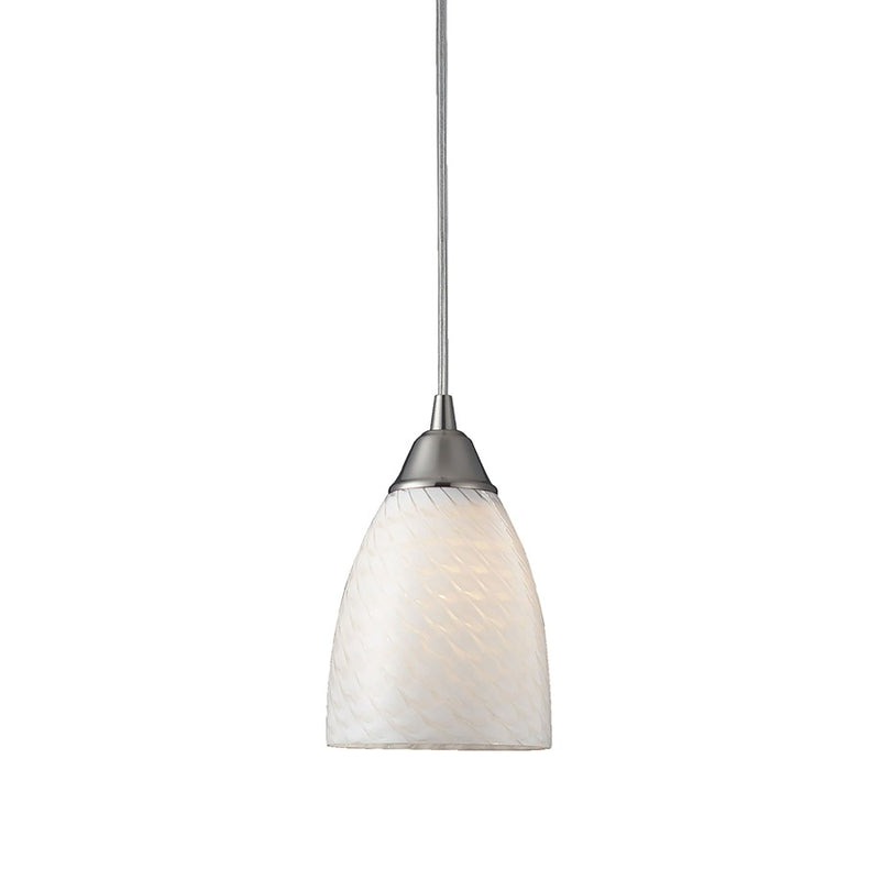 Atlas Lighting Arco Baleno 5in 1-Light Pendant | Modern Satin Nickel and White Glass | Kitchen Island & Dining Room | 5 x 5 x 8 in | Model CL11528-WH
