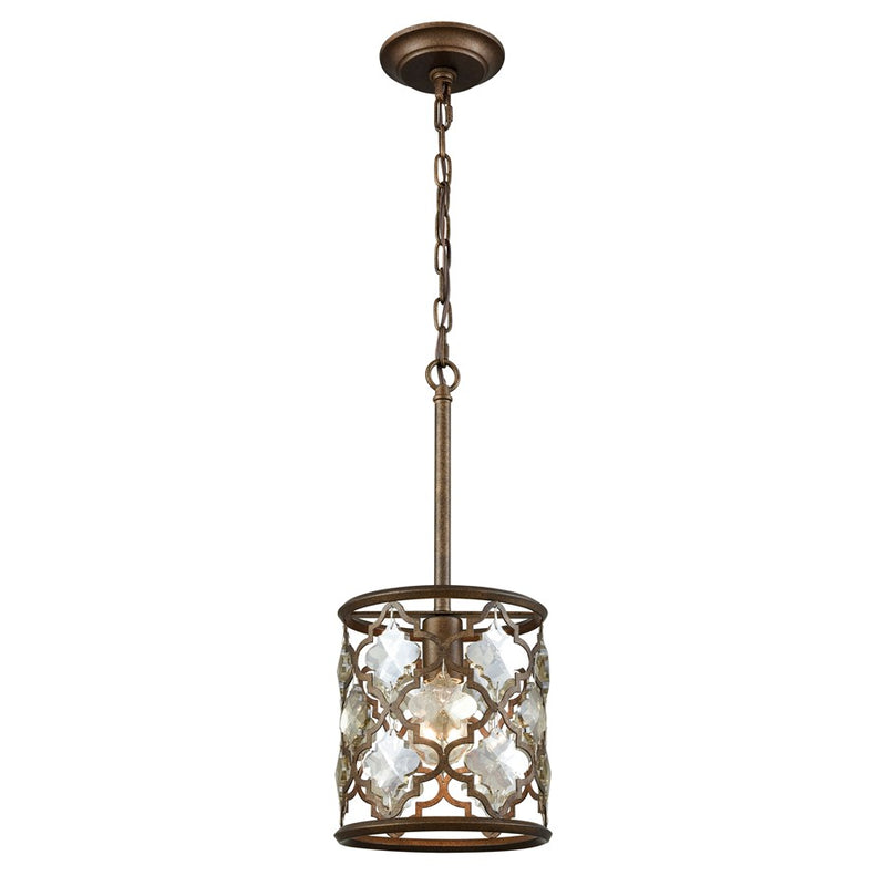 Atlas Lighting Armand 8in 1-Light Mini Pendant | Traditional Weathered Bronze and Clear Crystal | Dining Room & Entryway | Model CL11529-BZ
