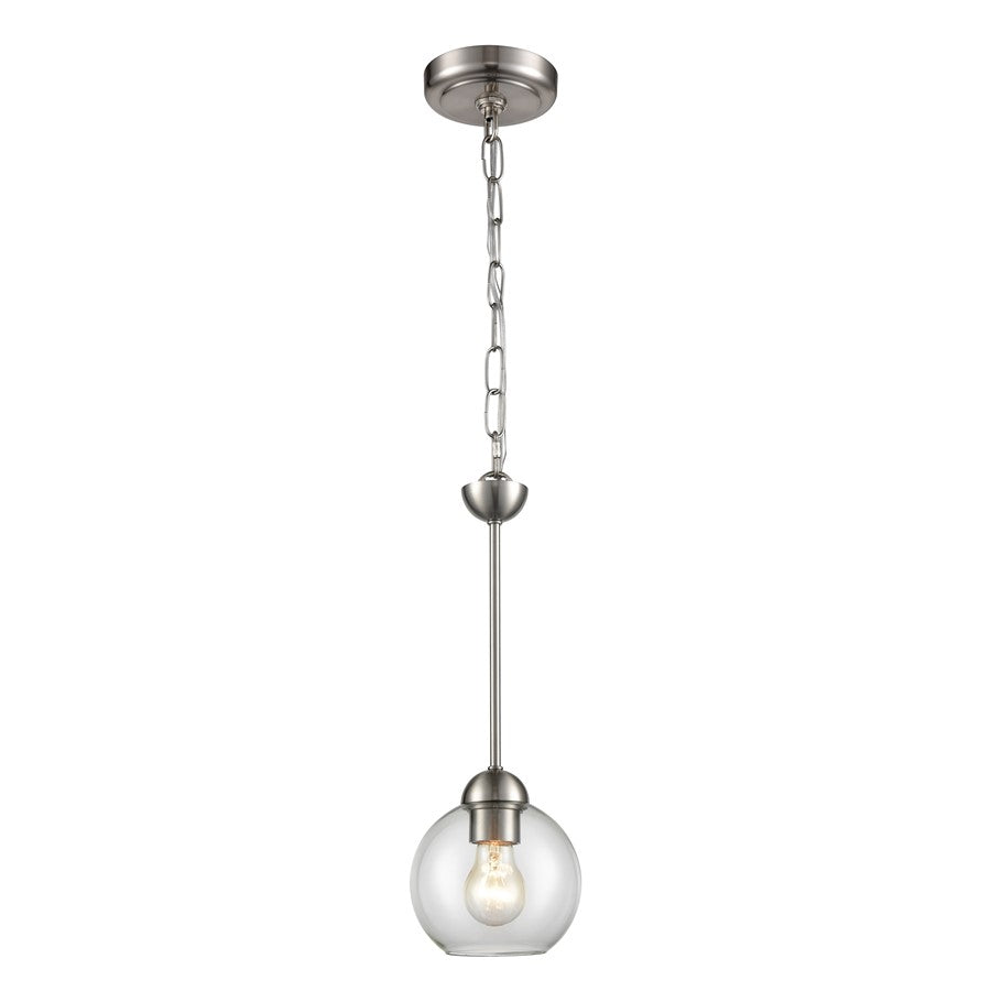 Atlas Lighting Astoria 6'' Wide 1Lt Mini Pendant, Nickel/Clear