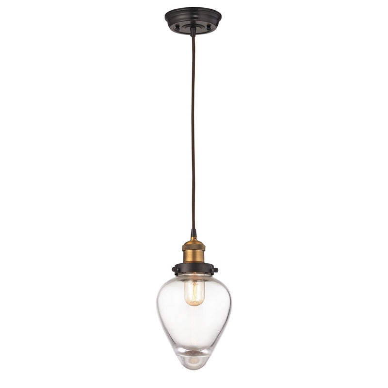 Atlas Lighting Bartram 7in 1-Light Pendant | Modern Antique Brass and Clear Glass | Kitchen Island & Dining Room | 7 x 7 x 12 in | Model CL11534-BS